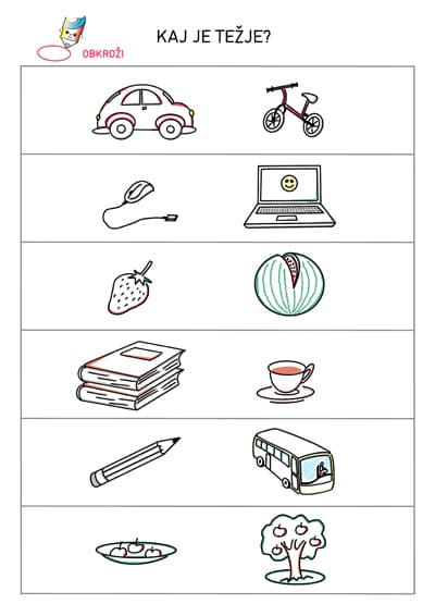 Kaj je težje? - učni list - Znam in zmorem