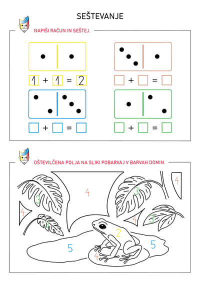 Seštevanje - učni list - Znam in zmorem
