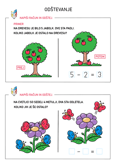 Odštevanje - učni list - Znam in zmorem