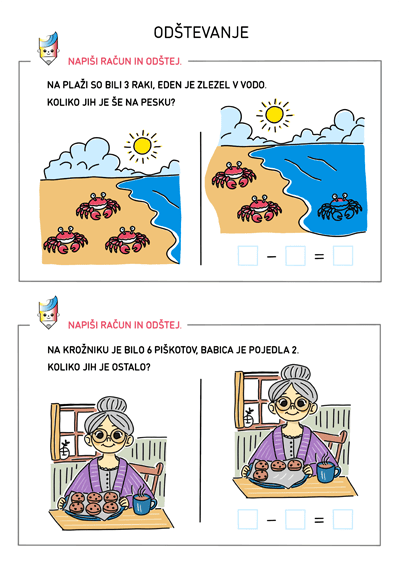 Odštevanje - učni list - Znam in zmorem