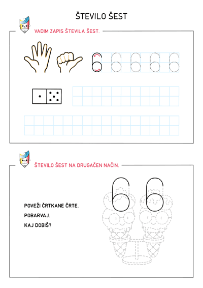 Učni list - Število-šest - Znam in zmorem